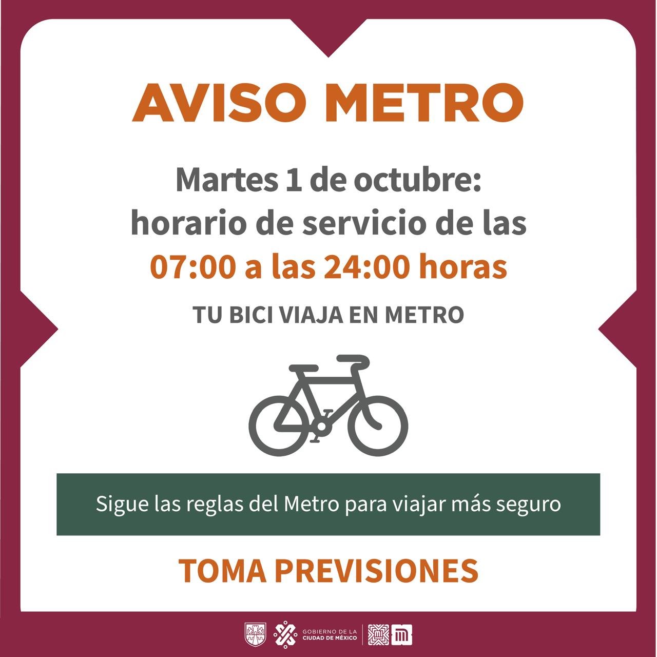 EL PRÓXIMO 2 DE OCTUBRE, EL METRO TRABAJARÁ CON HORARIO DE DÍA FESTIVO